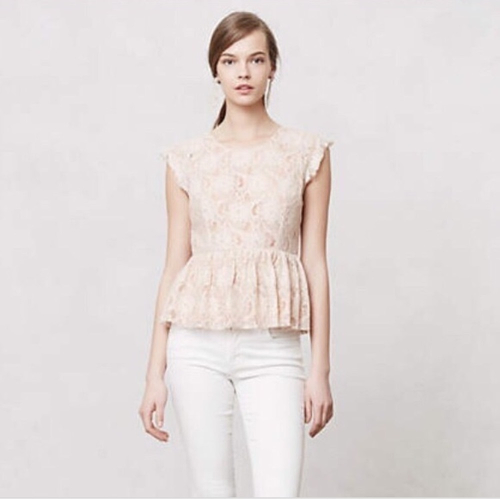 Anthropologie “Maeve” Katrine pink lace blouse